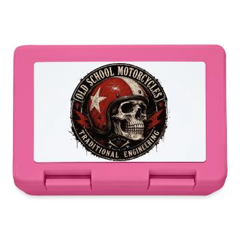 Old School Motorcycle Skull Emblem - Lunchbox - pink - Front