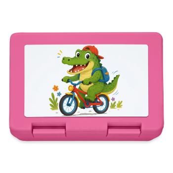 Fröhliches Krokodil fährt mit  Fahrrad zur Schule - Brotdose - Pink - Vorne