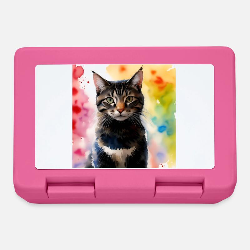 Katze vor Regenbogen - Brotdose - Pink