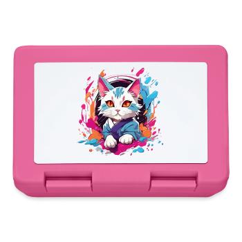 Bunte Katze - Brotdose - Pink - Vorne