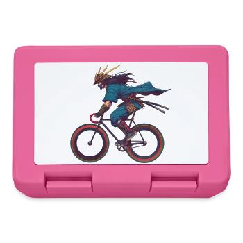 Japanese warrior on road bike - Lunchbox - pink - Front