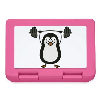 Funny penguin with dumbbell fitness fun - Lunchbox - pink - Front