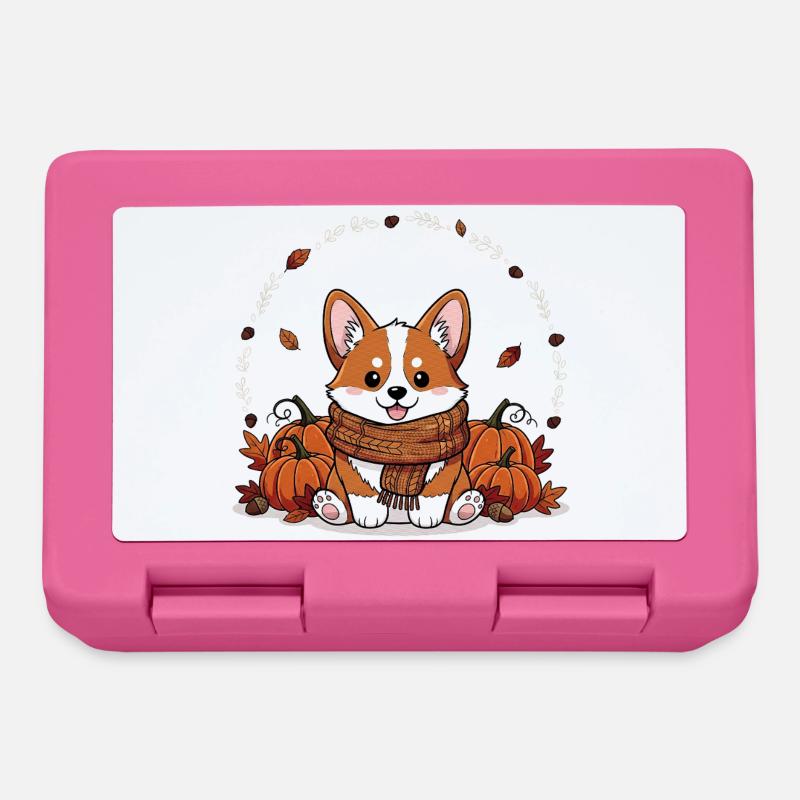 Süßer Herbst-Corgi mit Kürbis-Dekor - Brotdose - Pink