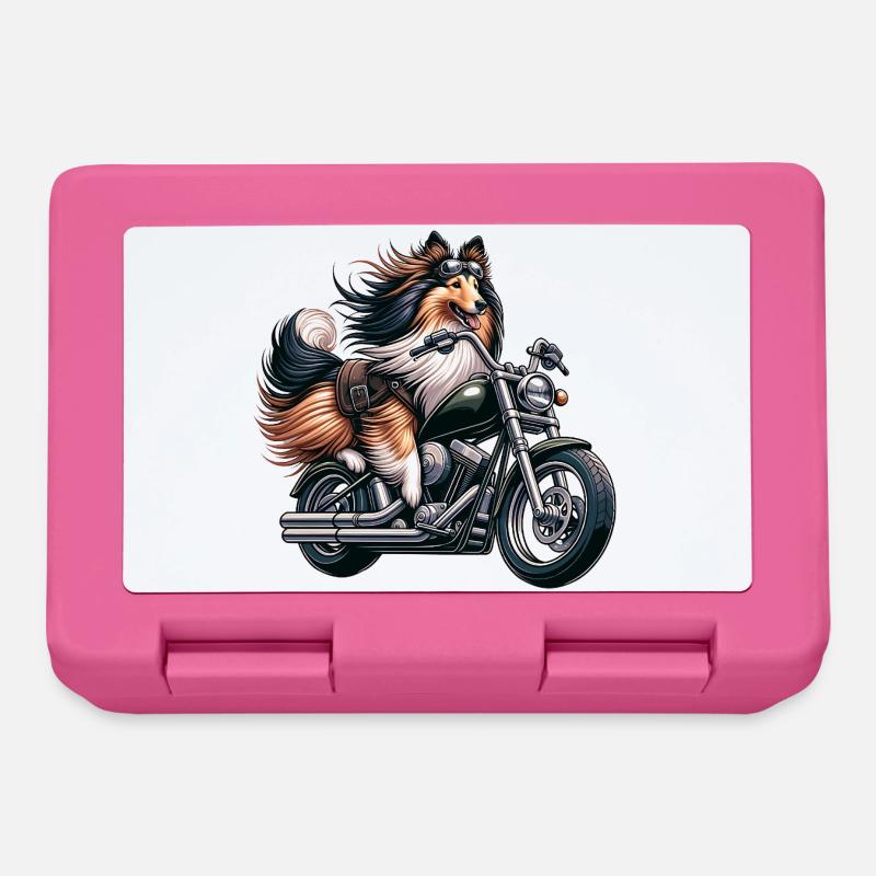Collie Biker Auf Chopper Motorrad Mit Brille - Brotdose - Pink