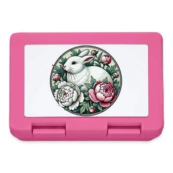White Rabbit in Floral Peony Circle - Lunchbox - pink - Front