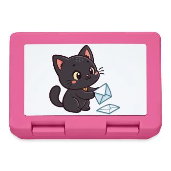 Kawaii Black Cat and Envelopes - Lunchbox - pink - Front