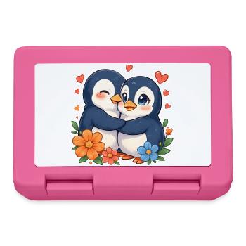 Duo amoureux des pingouins câlins - Boîte à goûter - rose - Devant