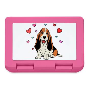 Basset Hound_Hund_sitzendd_Herz_farbig - Boîte à goûter - rose - Devant