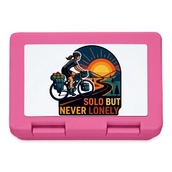 Solo But Never Lonely Cyclist Art - Lunchbox - pink - Front