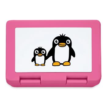 2 pingouins papa maman enfant bébé mains tenant mignon - Boîte à goûter - rose - Devant
