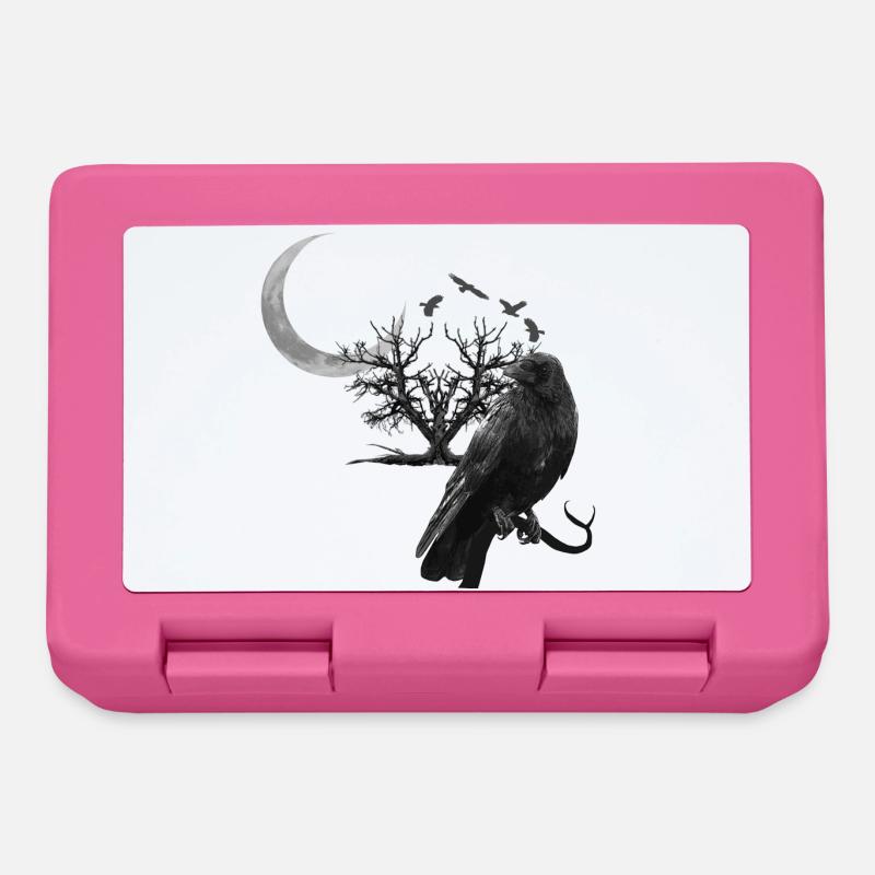 raven, crescent moon, trees, gothic design - Lunchbox - pink