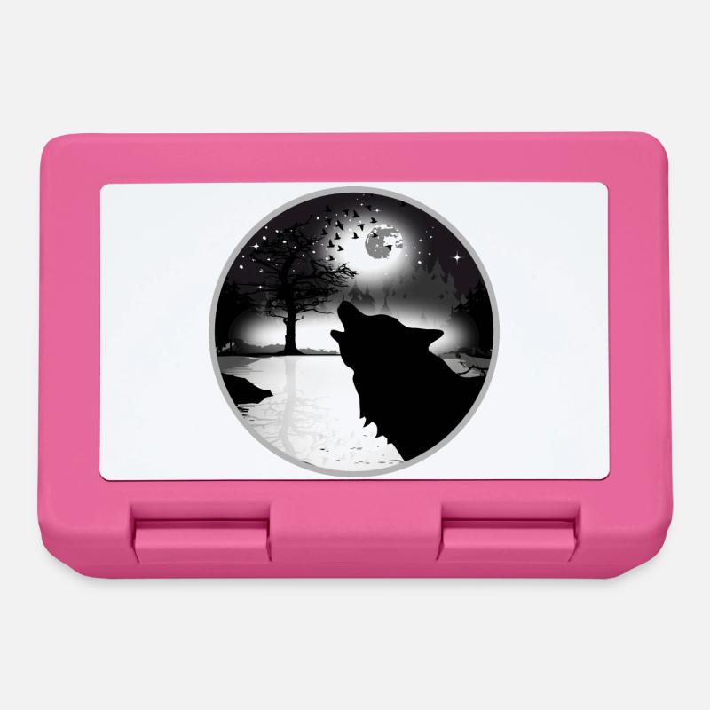 howling wolf at night at full moon - Lunchbox - pink