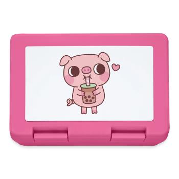 Cute Little Pig Loves Drinking Bubble Tea - Lunchbox - pink - Front