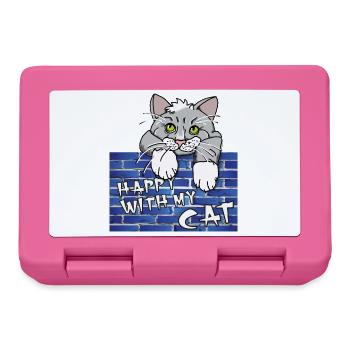 Süßes Katzenmotiv - Mauer mit Kater im Comicstyle - Brotdose - Pink - Vorne