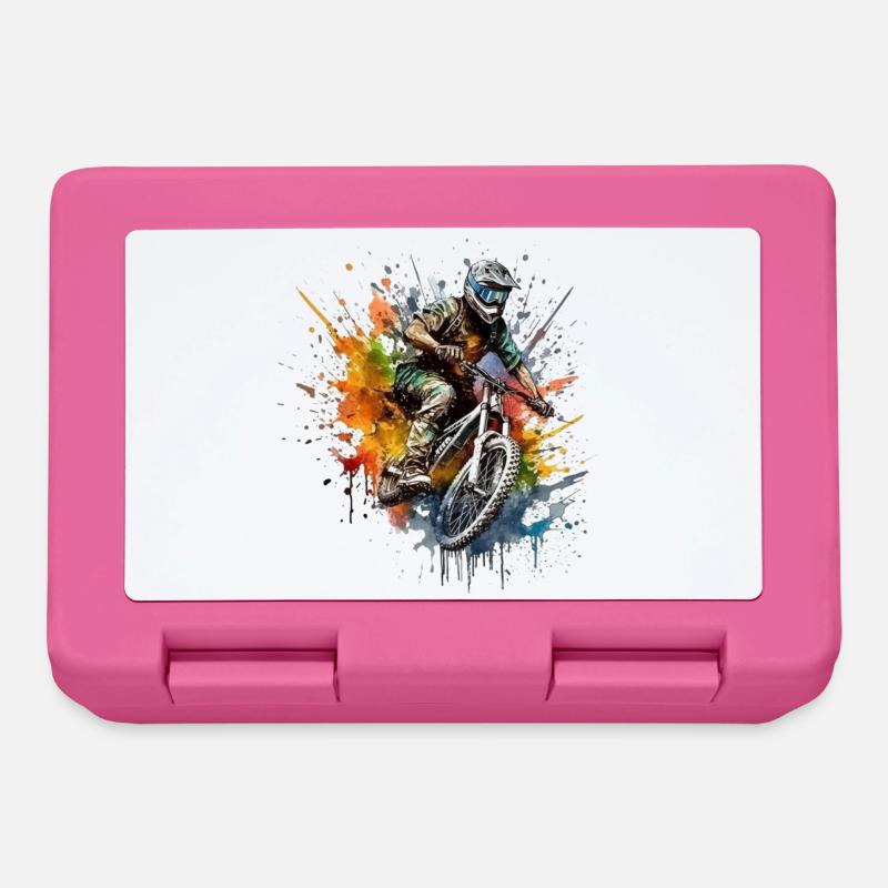 Actionreicher Mountainbiker mit Farbspray-Design - Brotdose - Pink