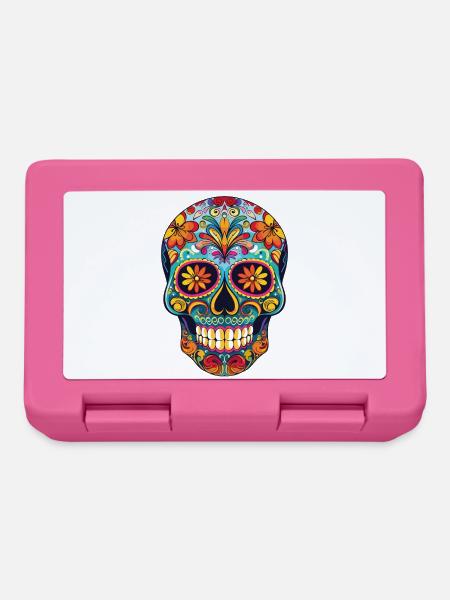 Farbenfroher Totenkopf Muster - Brotdose - Pink