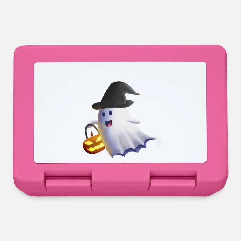 Ghost with Witch Hat and Jack-o'-Lantern - Lunchbox - pink