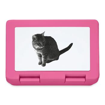 Katze sitzend, schwarz-weiß, tabby Motive - Brotdose - Pink - Vorne