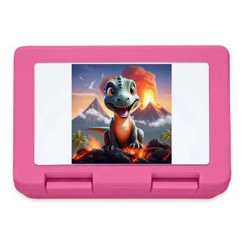 dinosaure mignon avec volcan et lave, T-Rex - Boîte à goûter - rose - Devant