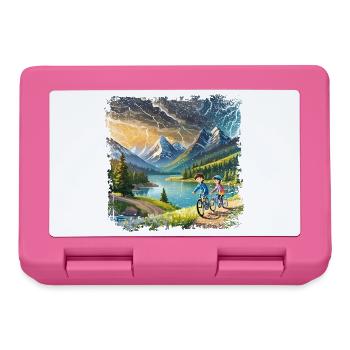 Enfants à vélo dans un paysage de montagne - Boîte à goûter - rose - Devant