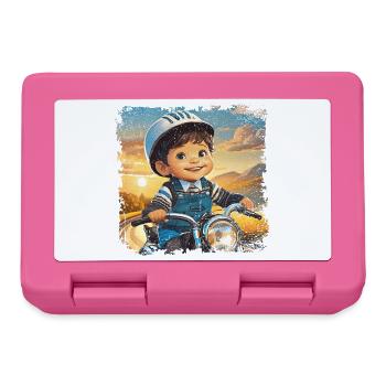 Kleiner Junge auf altem Motorrad - Brotdose - Pink - Vorne