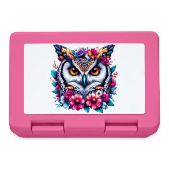 Hibou décoré de fleurs - Boîte à goûter - rose - Devant
