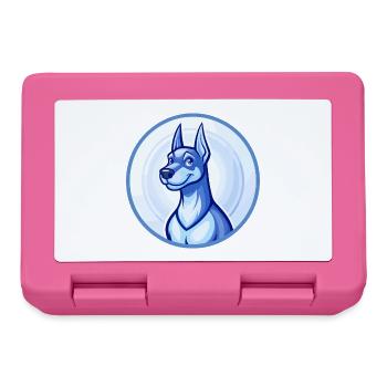 Dobermann chien bleu mignon kawaii dessin animé clipart animal de compagnie - Boîte à goûter - rose - Devant