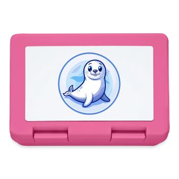 phoque bleu kawaii dessin animé personnage clipart animal de compagnie - Boîte à goûter - rose - Devant
