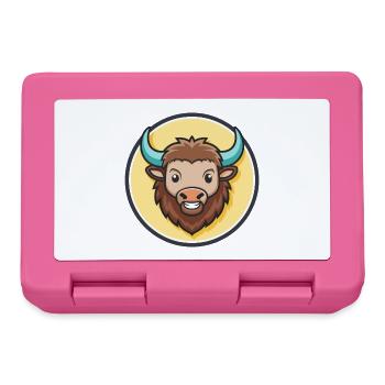 Bison Kawaii Cartoon Character Animal Pet Face - Lunchbox - pink - Front