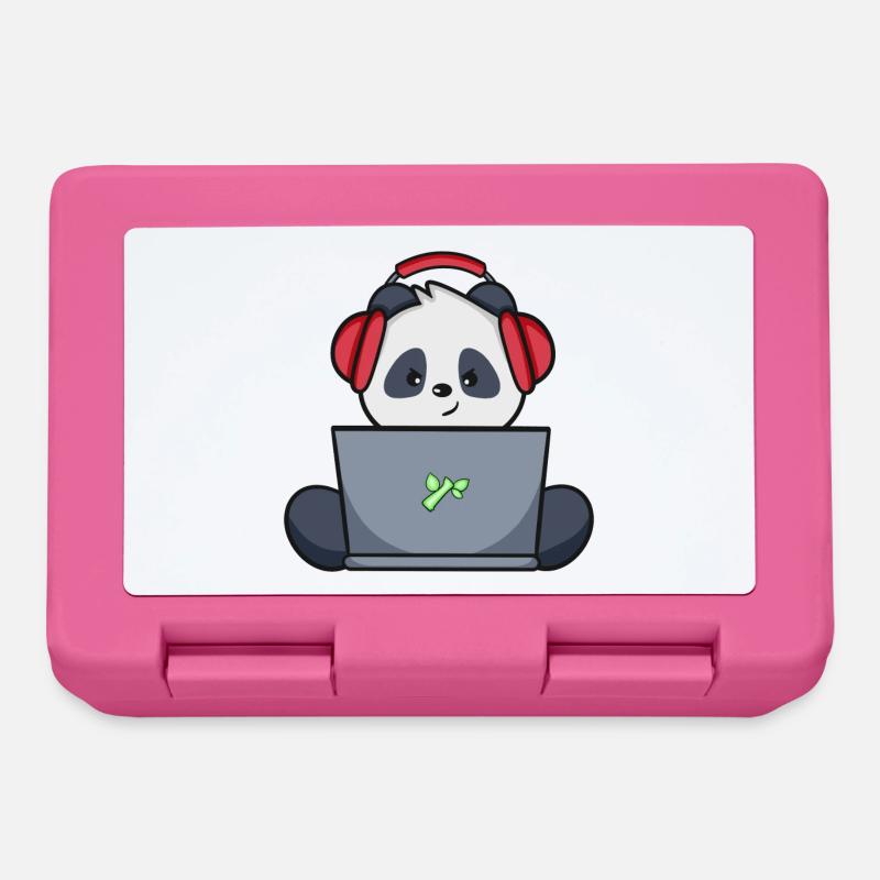 Gaming Panda mit gelbem Headset - Brotdose - Pink