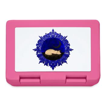 Katzen Motiv, Bücher Design, rahmen, Schnörkel - Brotdose - Pink - Vorne