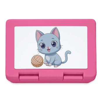 Playful Blue Kitten with Ball of Yarn - Lunchbox - pink - Front