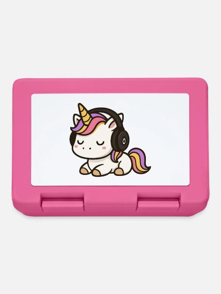 Niedlicher Einhorn-Cartoon mit schlafenden Kopfhörern - Brotdose - Pink
