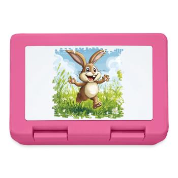 Cheerful bunny in spring meadow - Lunchbox - pink - Front