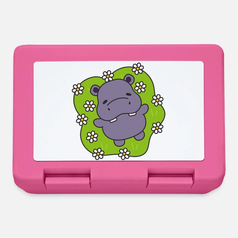 Hippo violet sur gazon fleuri - Boîte à goûter - rose