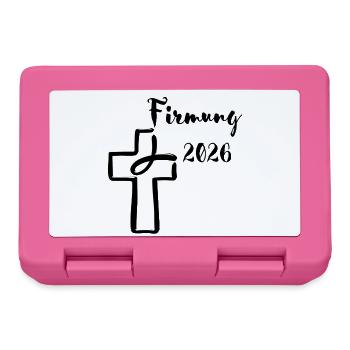 Firmung 2026 ins Kreuz tauchender Fisch - Brotdose - Pink - Vorne