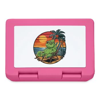 Caméléon drôle sur la plage Coucher de soleil des vacances d’été - Boîte à goûter - rose - Devant