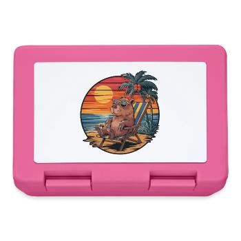 Funny Capybara on Beach Summer Vacation Sunset - Lunchbox - pink - Front