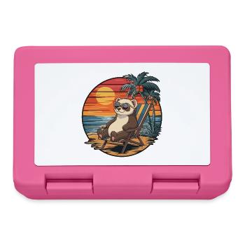 Lustiges Frettchen am Strand, Sommerurlaub Sonnenuntergang - Brotdose - Pink - Vorne
