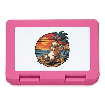Lustiges Pony am Strand, Sommerurlaub Sonnenuntergang - Brotdose - Pink - Vorne