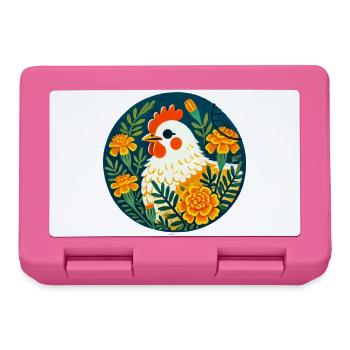 Sonnenhühner zwischen kräftigen Blumen - Brotdose - Pink - Vorne