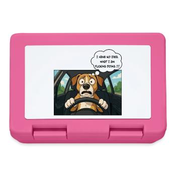 Cartoon-Hund am Steuer, Fahranfänger - Brotdose - Pink - Vorne