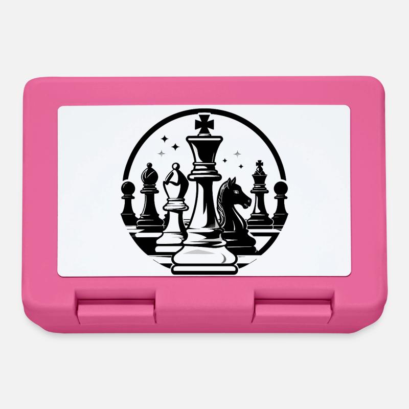 Duel d’échecs dans un motif d’échecs en noir et blanc - Boîte à goûter - rose
