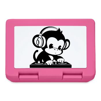 DJ monkey with headphones - Lunchbox - pink - Front