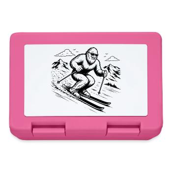 Bigfoot Sasquatch skiers in the mountains - Lunchbox - pink - Front