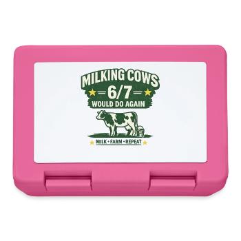 Milking Cows 6/7 Farmer Humor Farm Shirt - Lunchbox - pink - Front