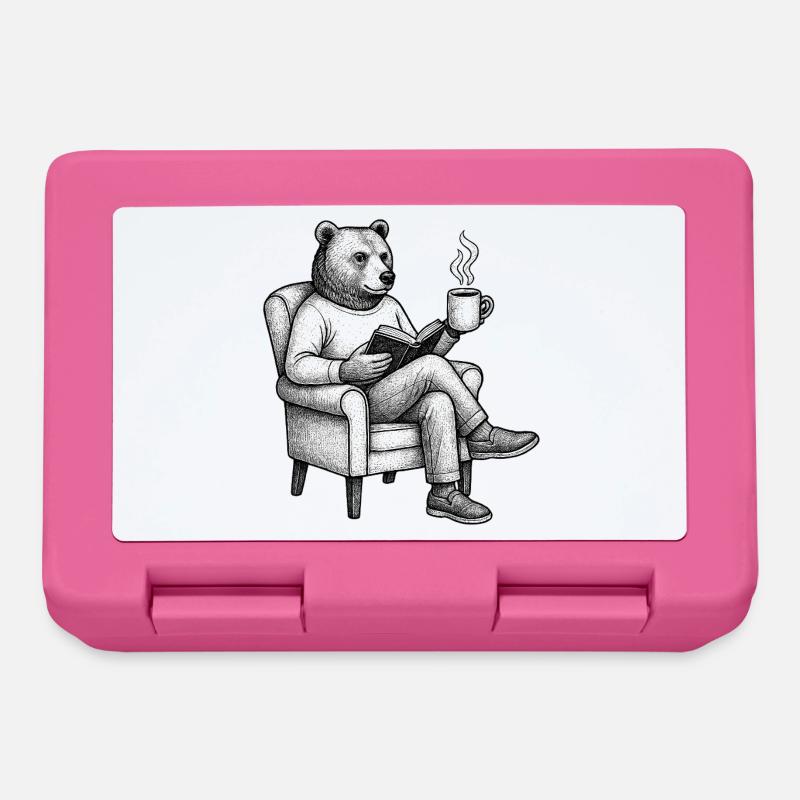 Bärenleser mit Buch und Tasse - Brotdose - Pink