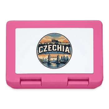 Retro Czechia Charles Bridge Badge Travel Poster - Lunchbox - pink - Front