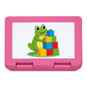 Grenouille de dessins animés verts jouant avec des blocs de construction colorés - Boîte à goûter - rose - Devant