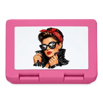 Cool pin-up girl in leather jacket & sunglasses - Lunchbox - pink - Front